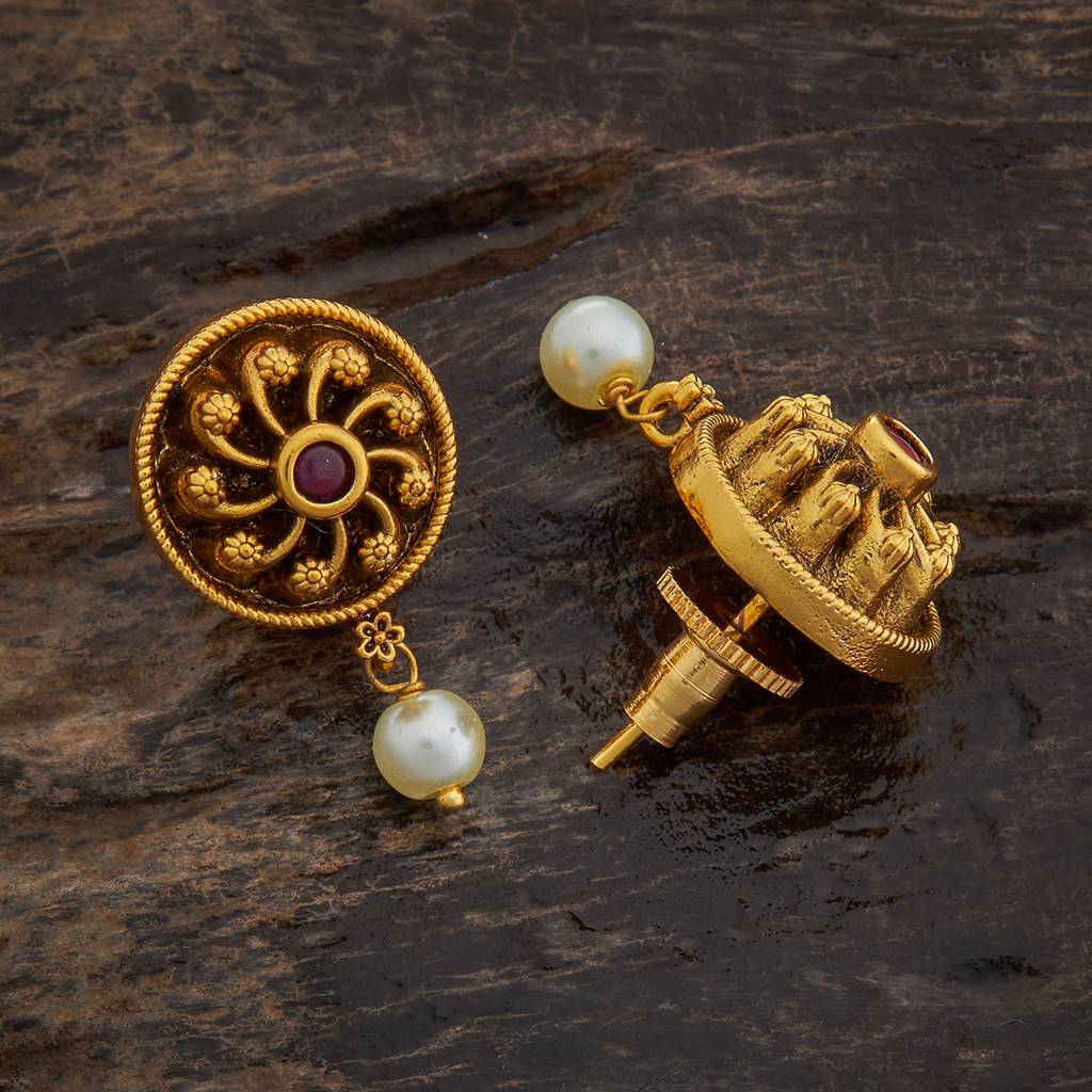 Kushal'S Fashion Jewellery Gold-Plated Beaded Floral Antique Drop Earrings - 421463 : 421463
