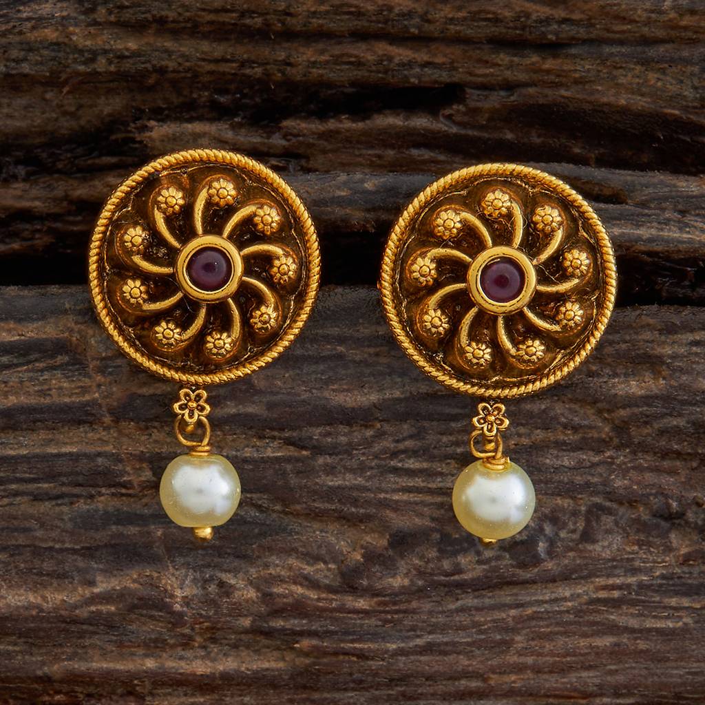Kushal'S Fashion Jewellery Gold-Plated Beaded Floral Antique Drop Earrings - 421463 : 421463