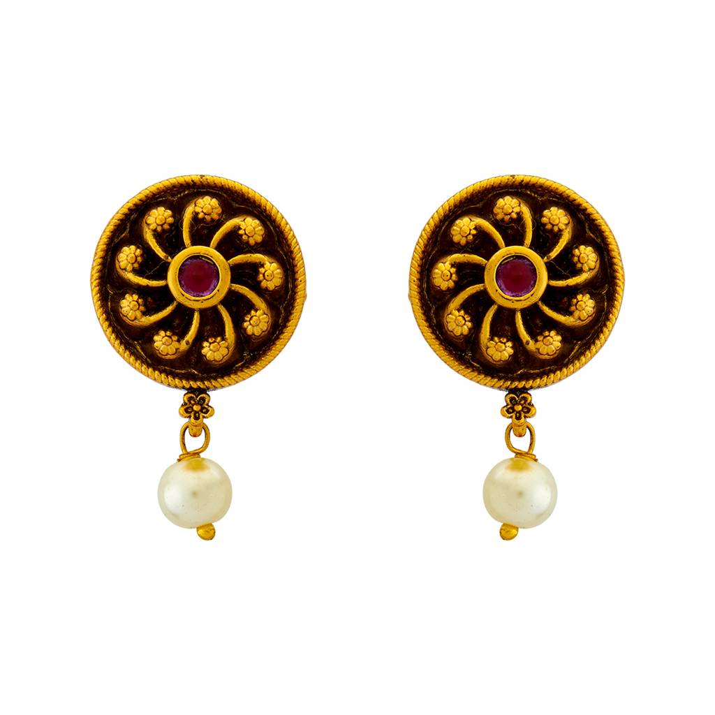 Kushal'S Fashion Jewellery Gold-Plated Beaded Floral Antique Drop Earrings - 421463 : 421463