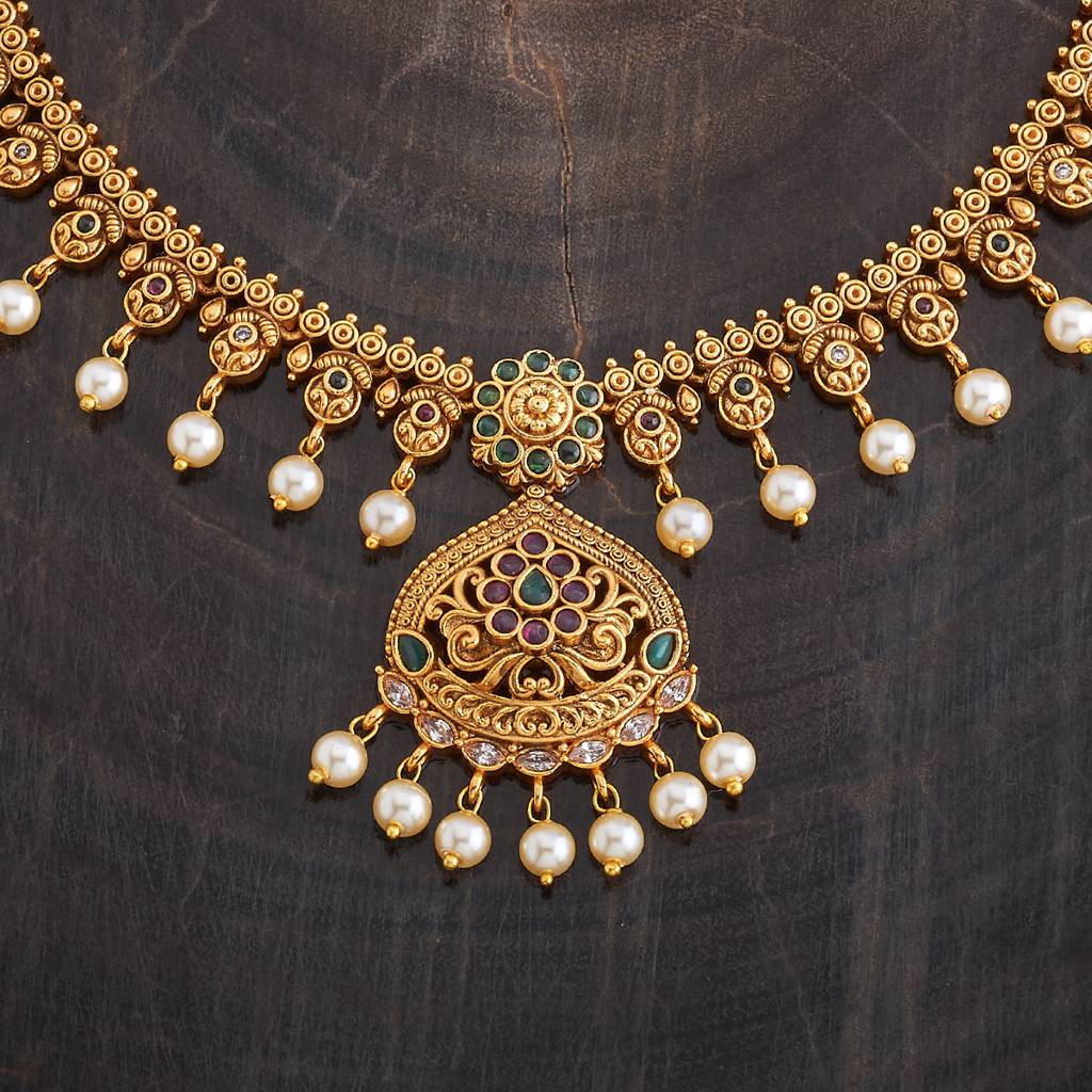 Kushal'S Fashion Jewellery Gold-Plated Ethnic Antique Jewellery Set - 175843 : 421488