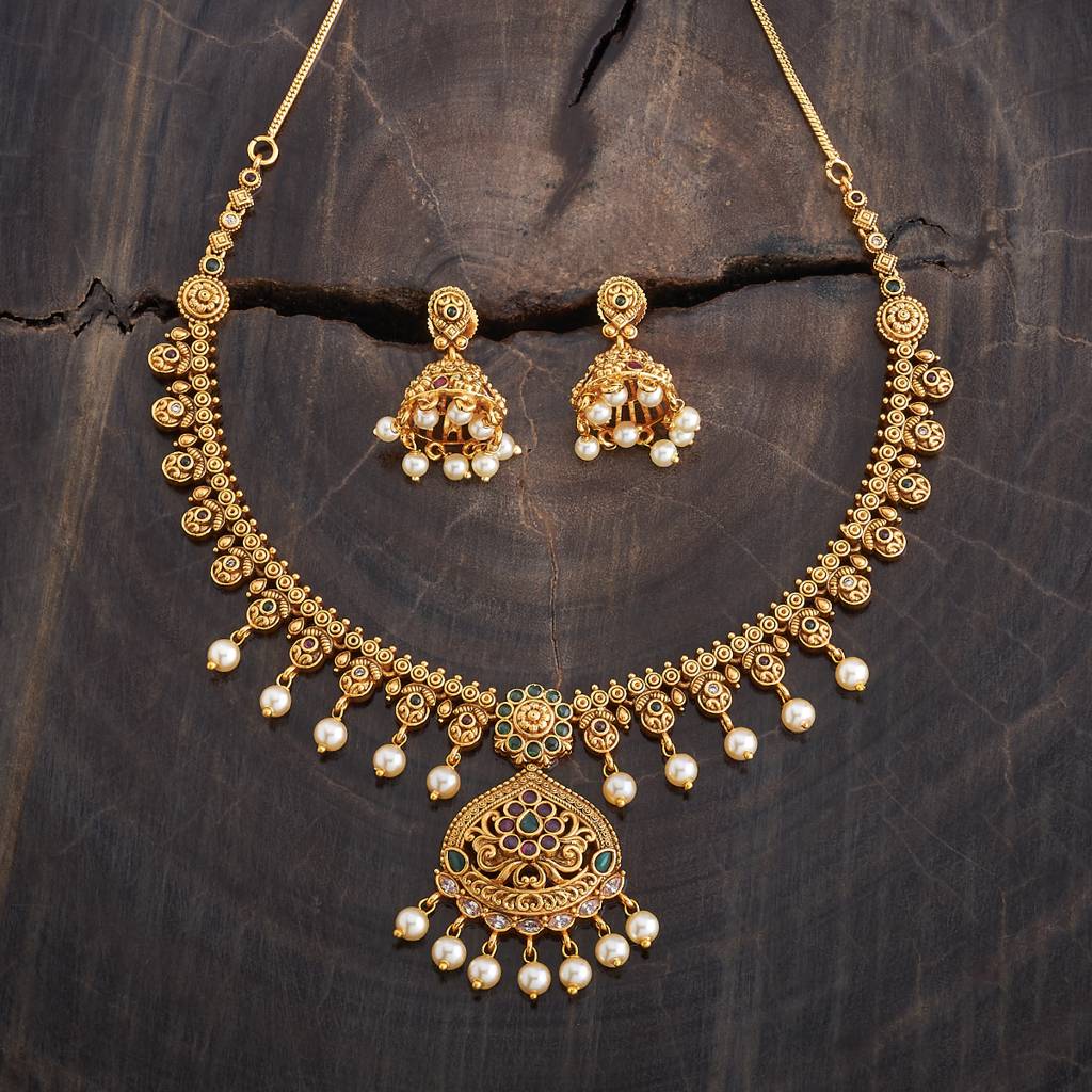 Kushal'S Fashion Jewellery Gold-Plated Ethnic Antique Jewellery Set - 175843 : 421488