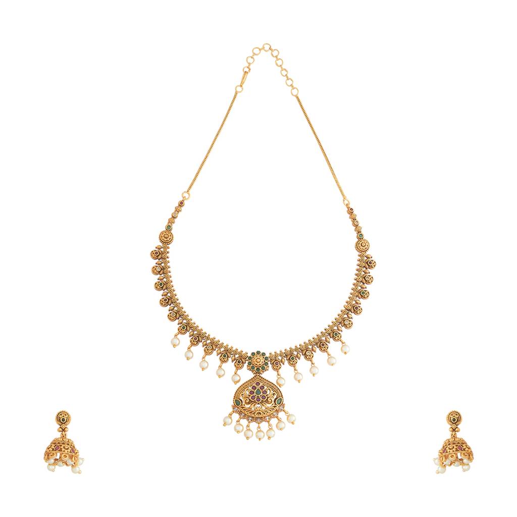 Kushal'S Fashion Jewellery Gold-Plated Ethnic Antique Jewellery Set - 175843 : 421488
