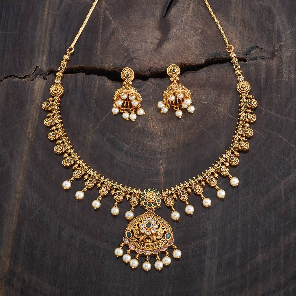 Kushal'S Fashion Jewellery Gold-Plated Ethnic Antique Jewellery Set - 175843 : 421490