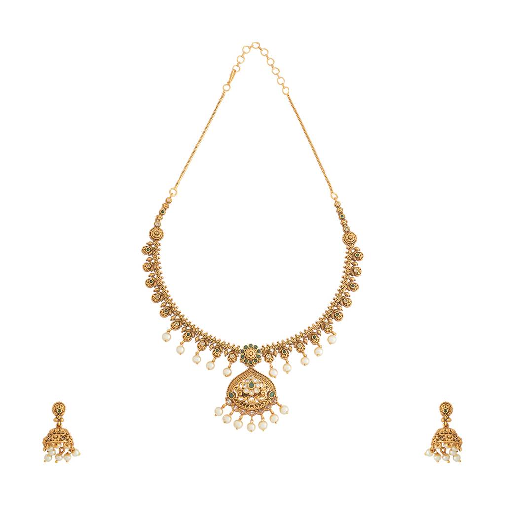 Kushal'S Fashion Jewellery Gold-Plated Ethnic Antique Jewellery Set - 175843 : 421490