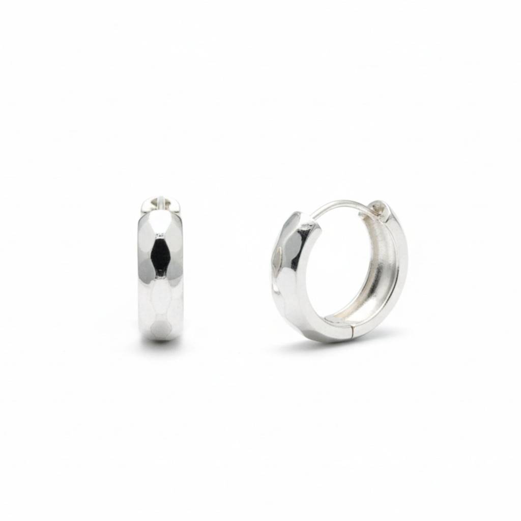 925 Sterling Silver Textured Hoop Earrings : RJSPER80