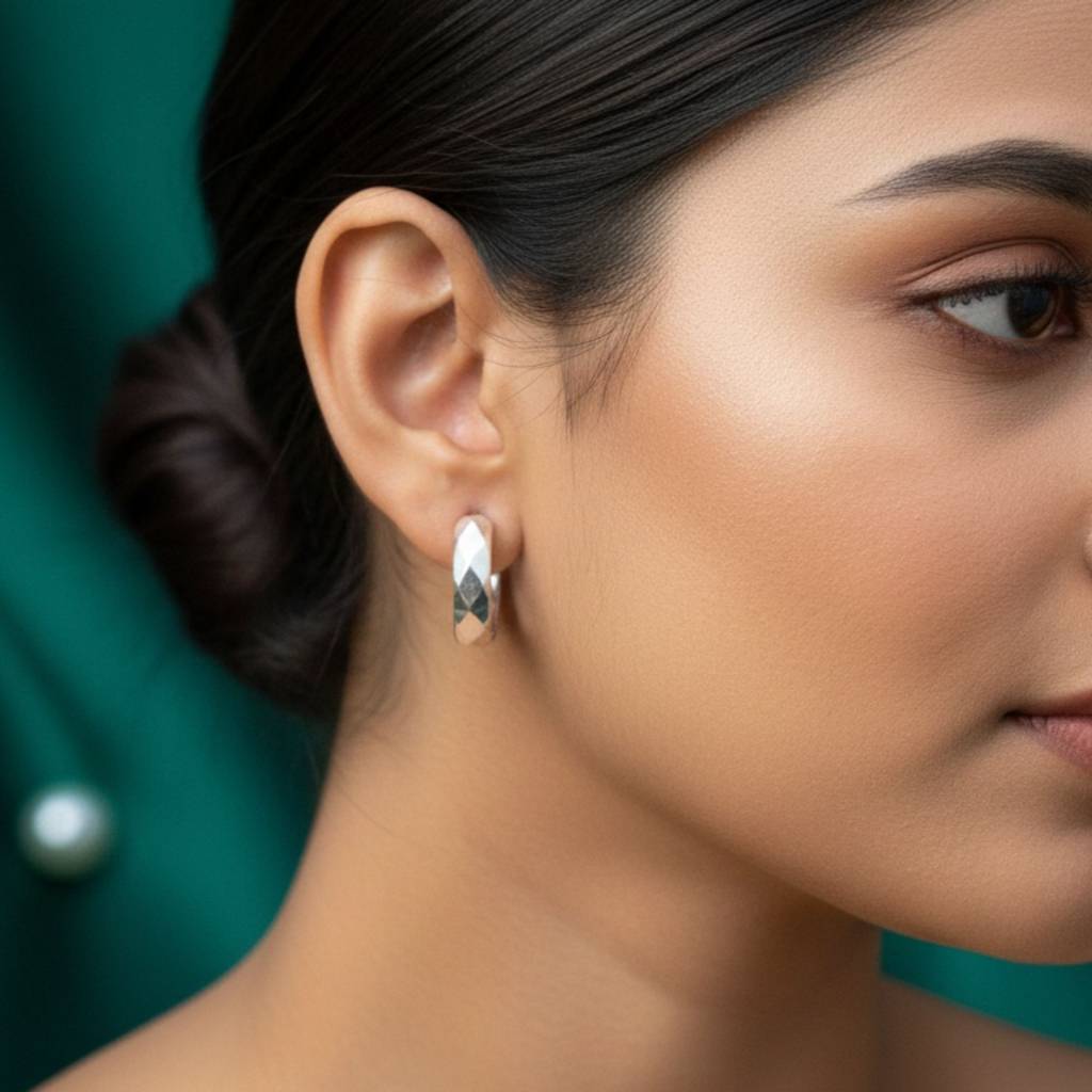 925 Sterling Silver Textured Hoop Earrings : RJSPER80