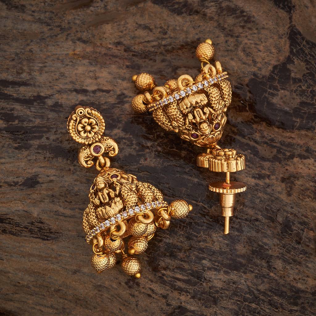 Kushal'S Fashion Jewellery Ruby Gold-Plated Ethnic Antique Jhumkas - 436208 : 436208