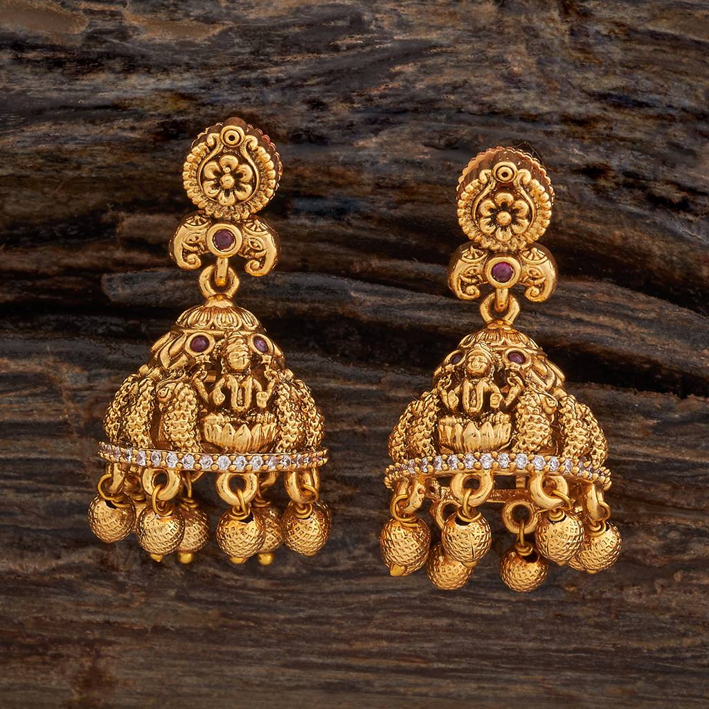 Kushal'S Fashion Jewellery Ruby Gold-Plated Ethnic Antique Jhumkas - 436208 : 436208