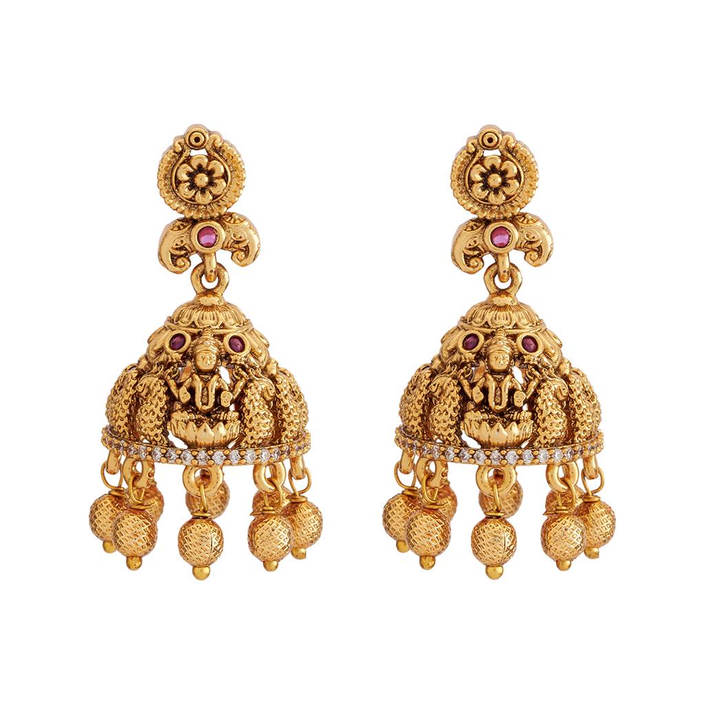 Kushal'S Fashion Jewellery Ruby Gold-Plated Ethnic Antique Jhumkas - 436208 : 436208