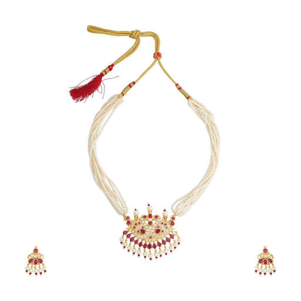 Kushal'S Fashion Jewellery Ruby Gold-Plated Ethnic Antique Jewellery Set - 421538 : 421538