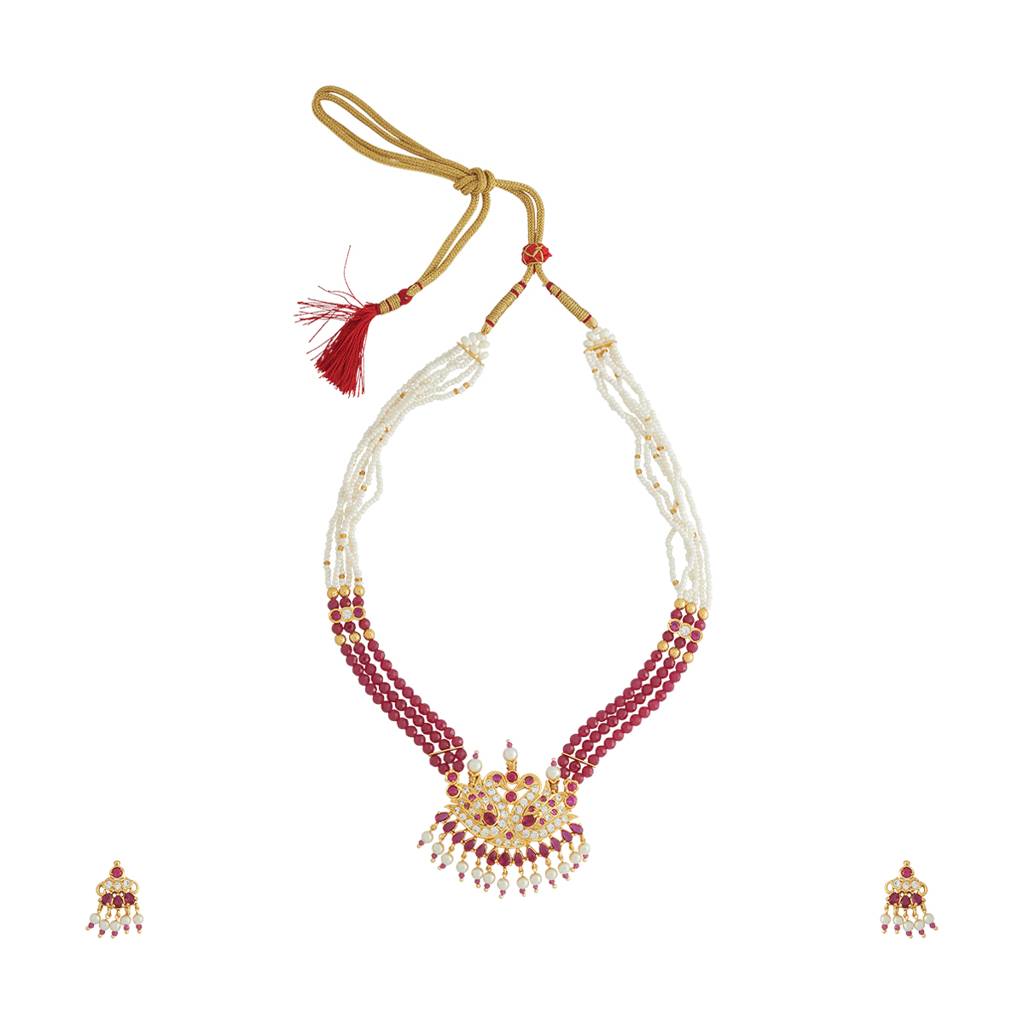 Kushal'S Fashion Jewellery Ruby Gold-Plated Ethnic Antique Jewellery Set - 421568 : 421568