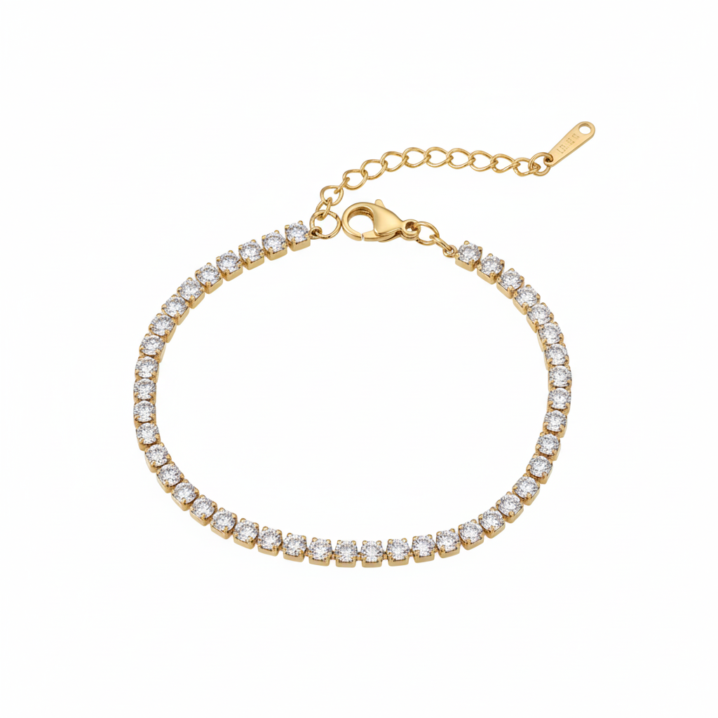 18K Gold Plated Classic Zircon Tennis Bracelet : RJFSBR01