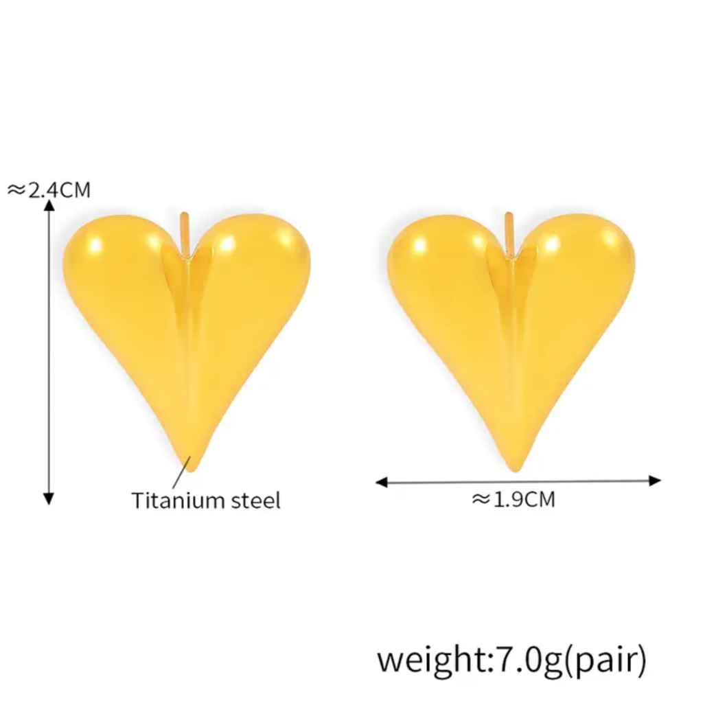 18K Gold Plated Puffy Heart Stud Earrings : RJFSER03