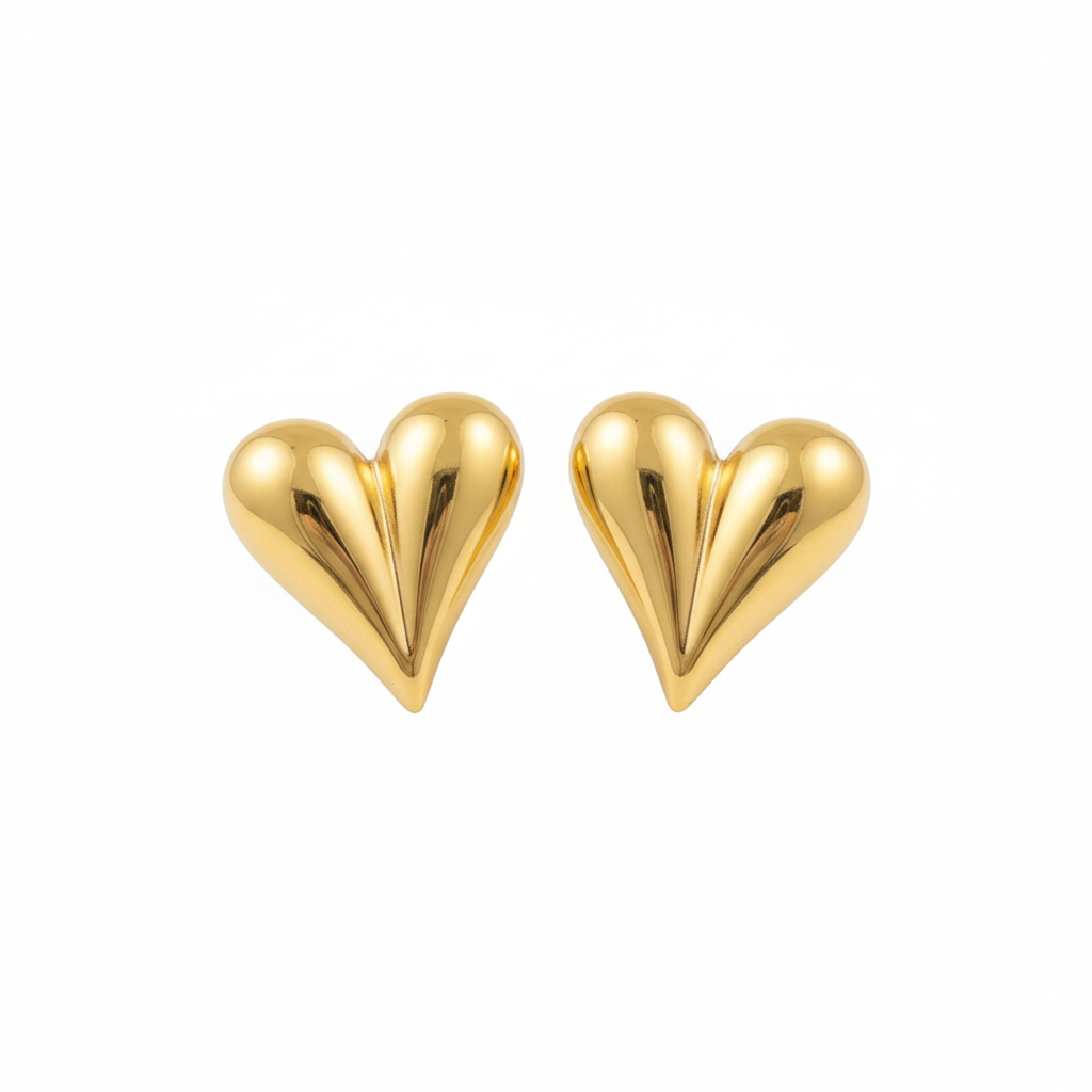 18K Gold Plated Puffy Heart Stud Earrings : RJFSER03