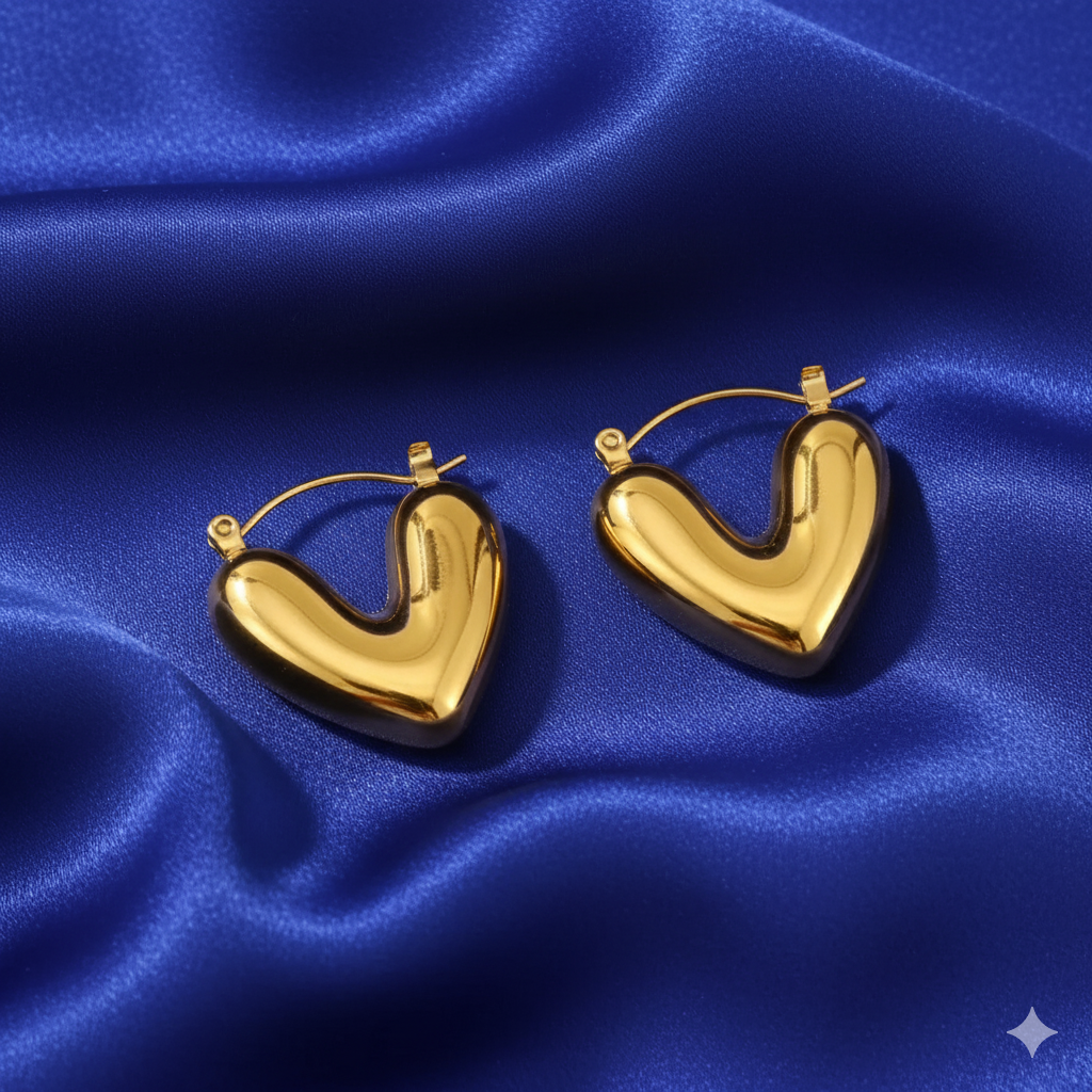 RACHIVA 18K Gold Plated Puffy Heart Hoop Earrings · Eternz