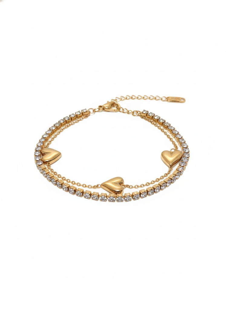 18K Gold Plated Dual Heart Tennis Bracelet : RJFSBR05