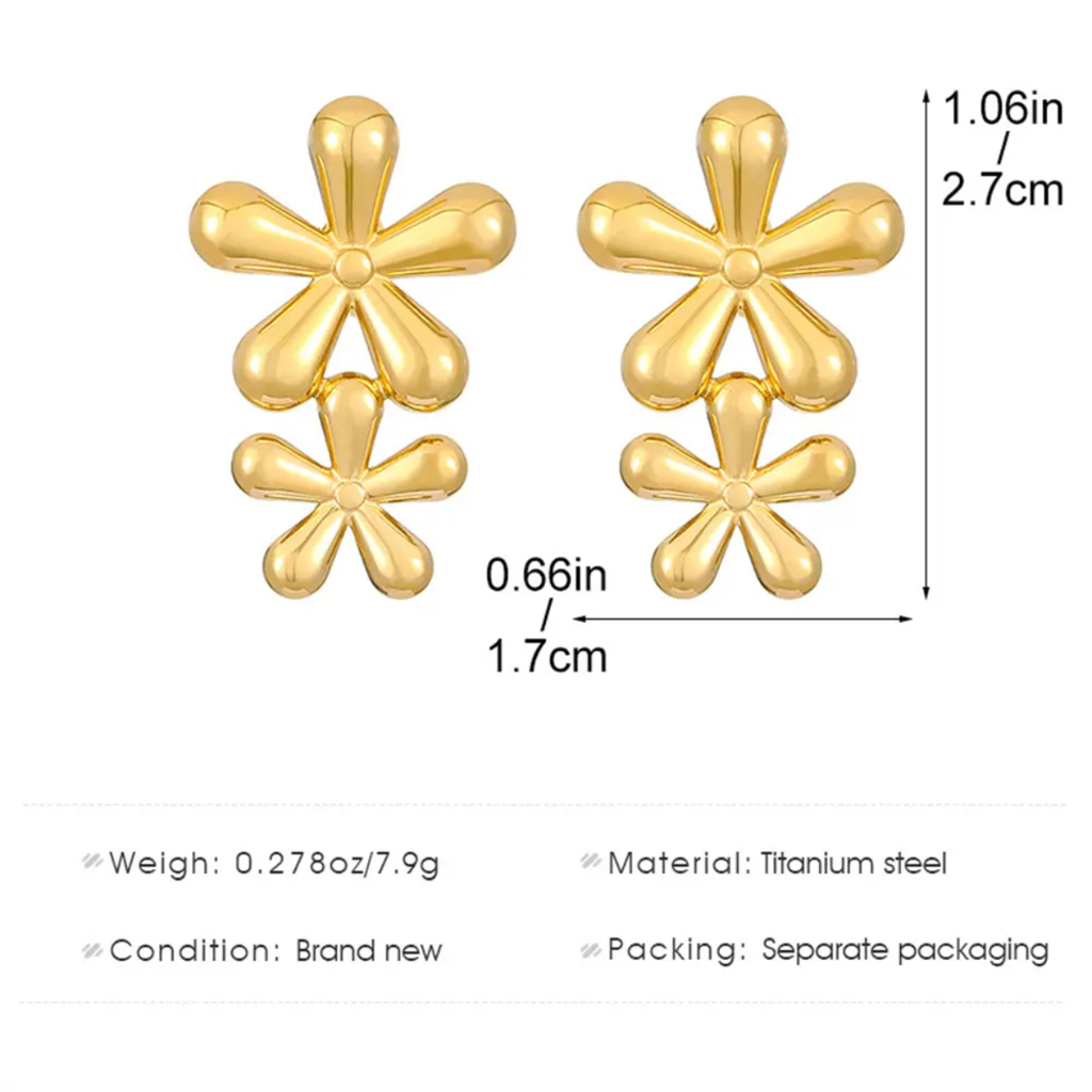 18K Gold Plated Double Daisy Drop Earrings : RJFSER13