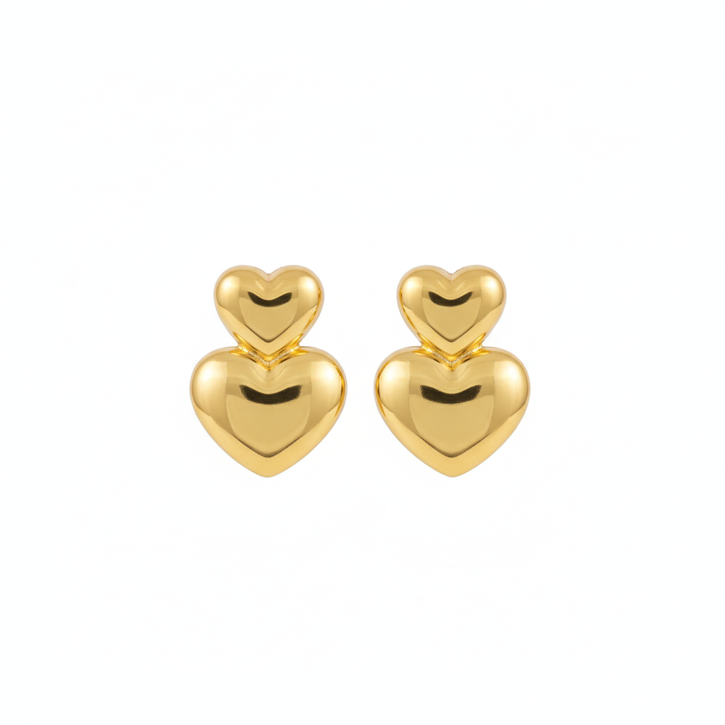 18K Gold Plated Double Heart Stud Earrings : RJFSER12