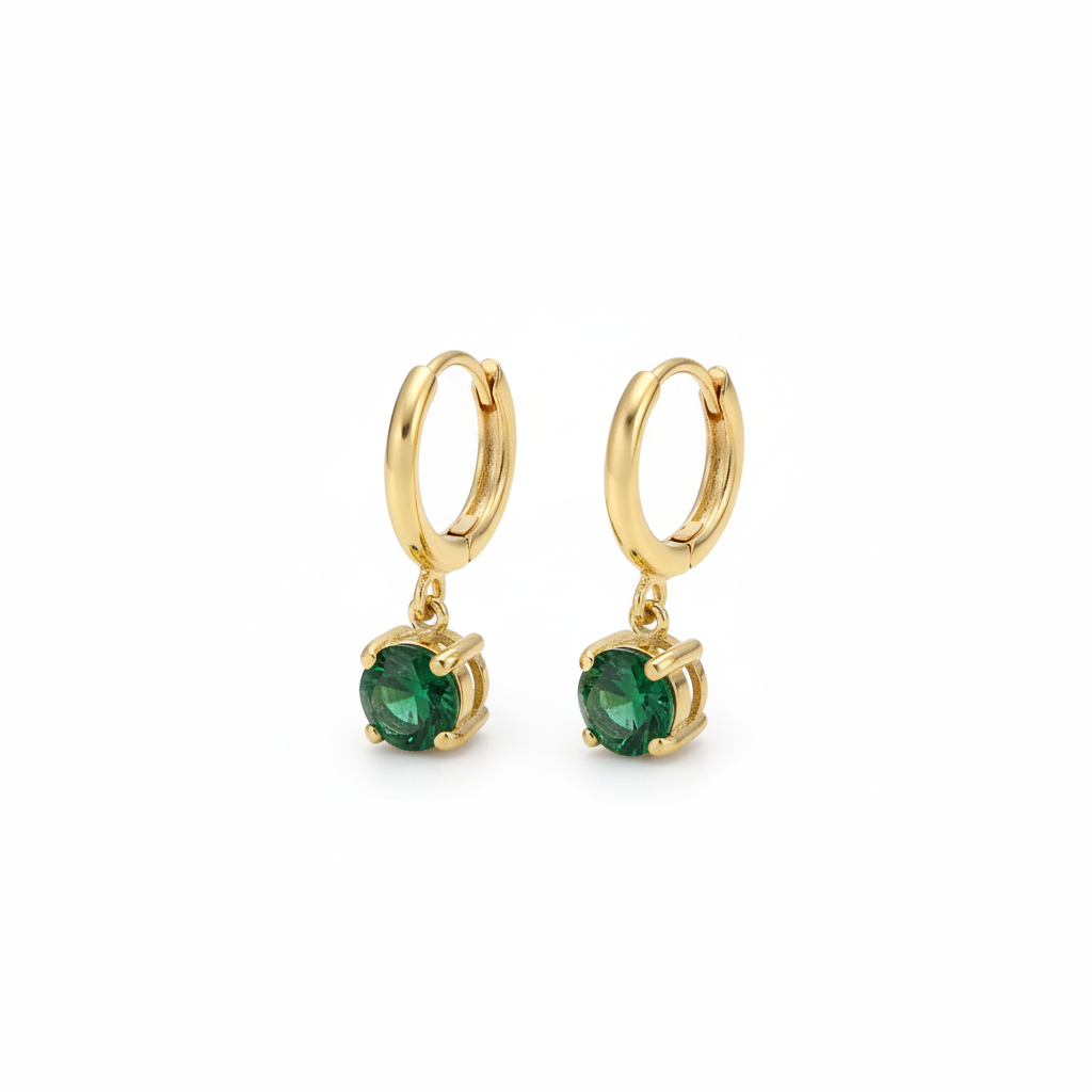 18K Gold Plated Emerald Green Drop Hoop Earrings : RJFSER21