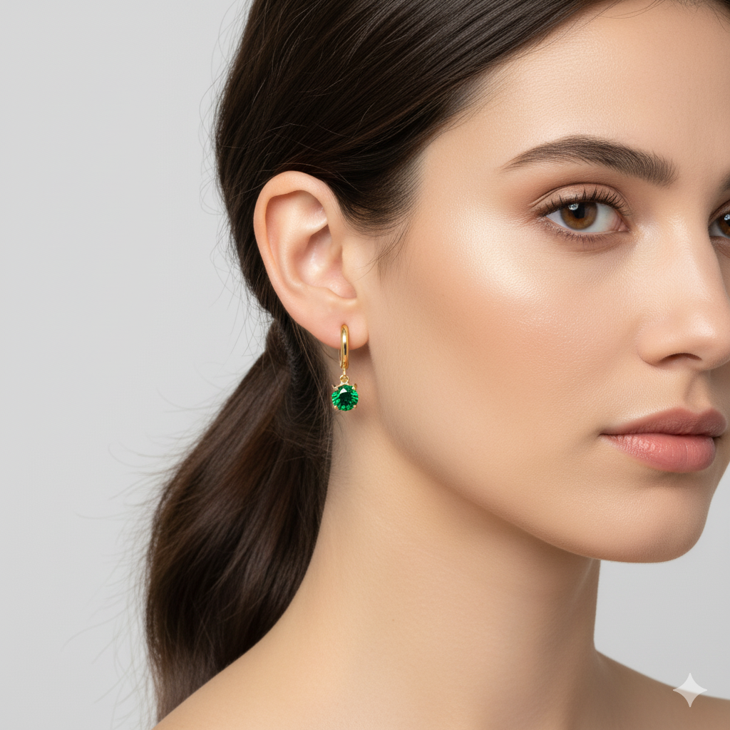 18K Gold Plated Emerald Green Drop Hoop Earrings : RJFSER21