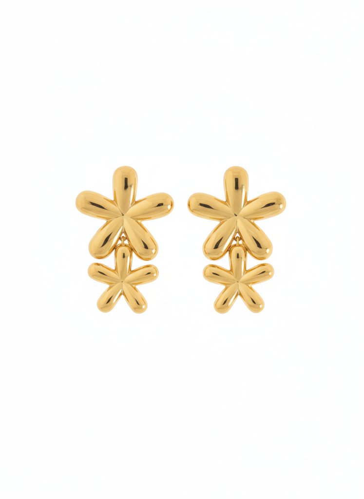 18K Gold Plated Double Daisy Drop Earrings : RJFSER13