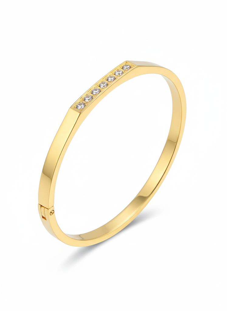 18K Gold Plated Sleek Zircon Bangle Bracelet : RJFSBR12