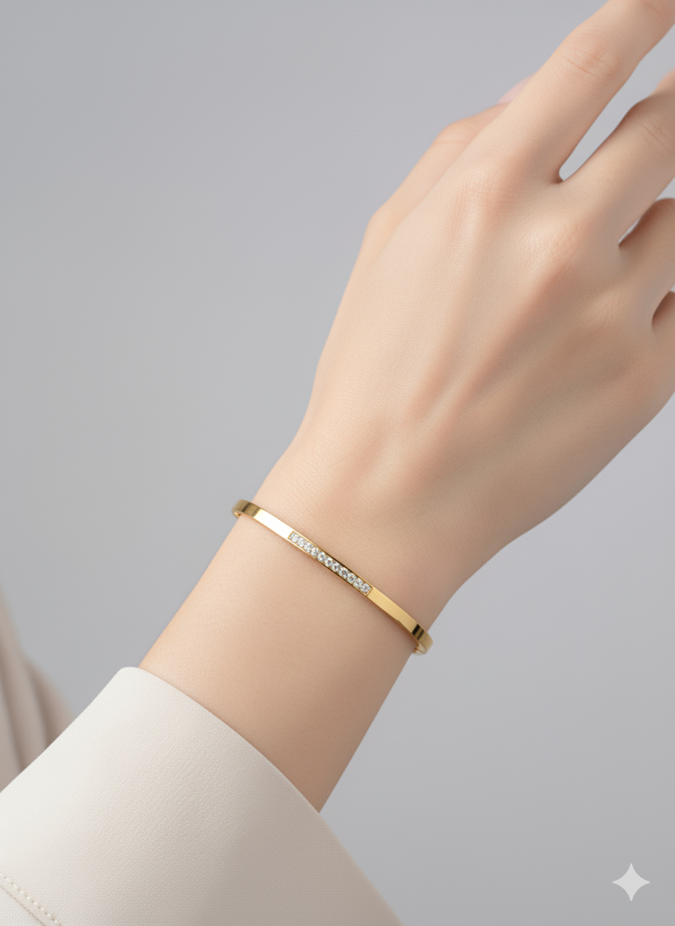 18K Gold Plated Sleek Zircon Bangle Bracelet : RJFSBR12