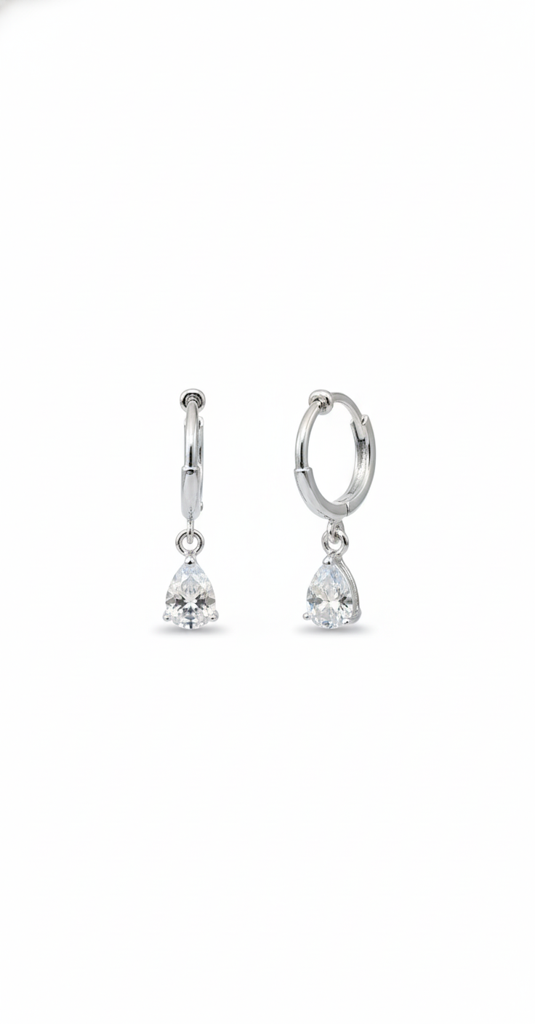 925 Sterling Silver Teardrop Zircon Hoop Earrings : RJSPER84