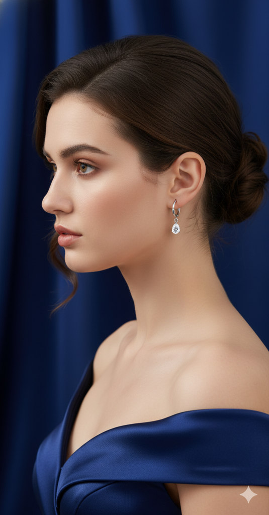 925 Sterling Silver Teardrop Zircon Hoop Earrings : RJSPER84