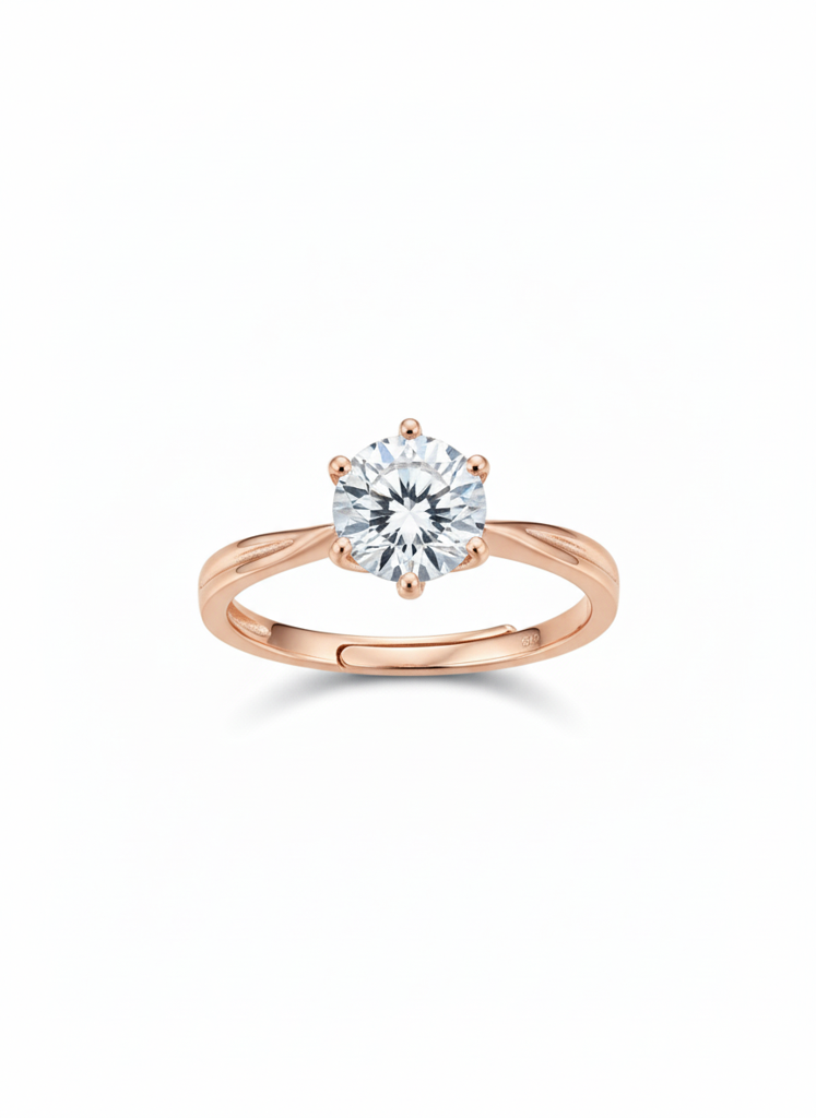 925 Sterling Silver Rose Gold Solitaire Ring : RJSPRG59