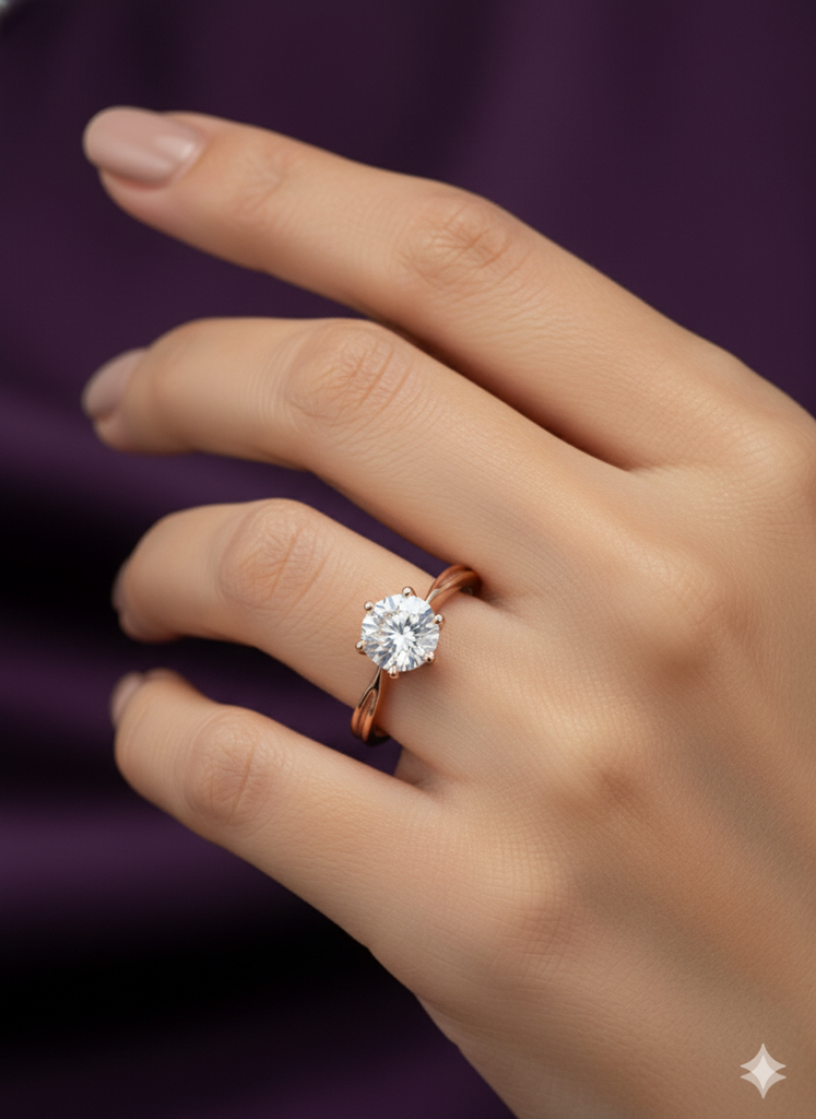 925 Sterling Silver Rose Gold Solitaire Ring : RJSPRG59