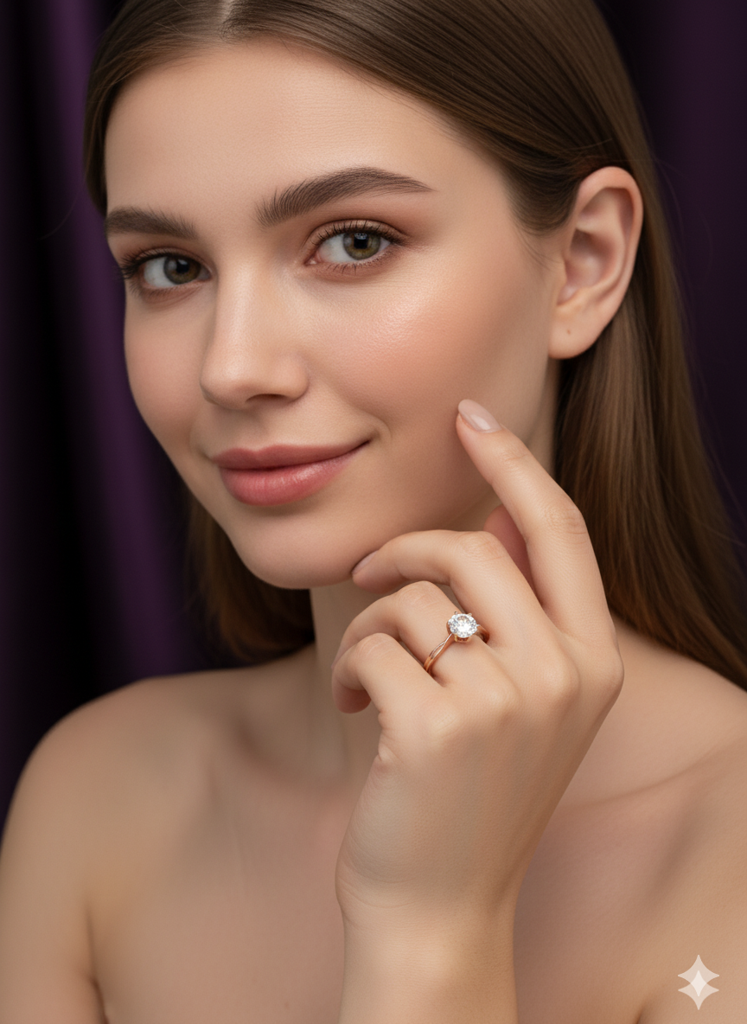 925 Sterling Silver Rose Gold Solitaire Ring : RJSPRG59