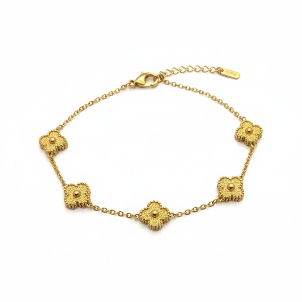 18K Gold Plated Textured Clover Bracelet : RJFSBR29