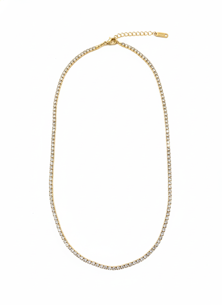 18K Gold Plated Zircon Tennis Necklace : RJFSPN46