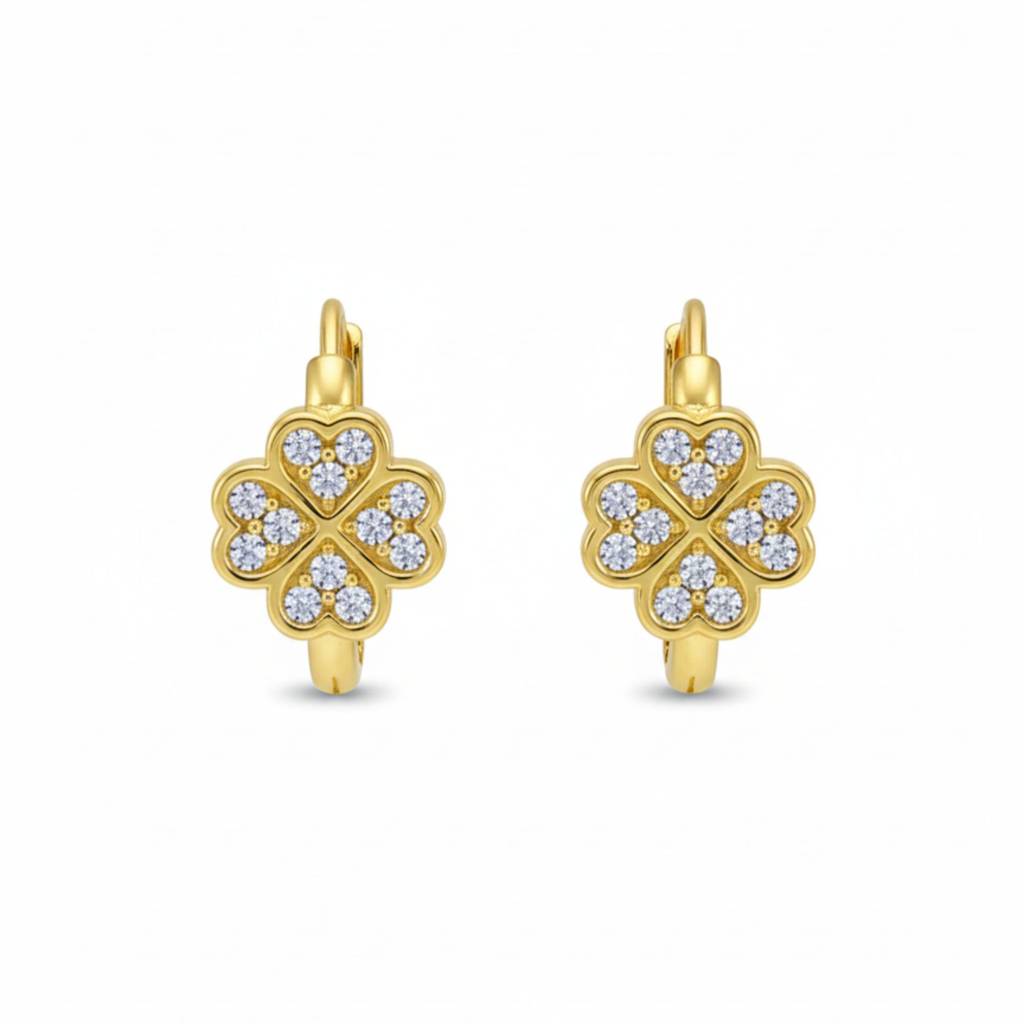 18K Gold Plated Clover Crystal Hoop Earrings : RJFSER41