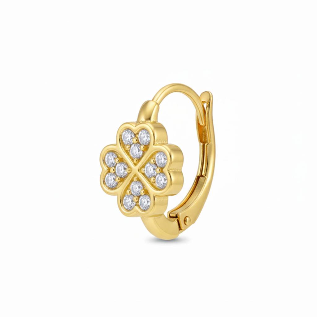 18K Gold Plated Clover Crystal Hoop Earrings : RJFSER41