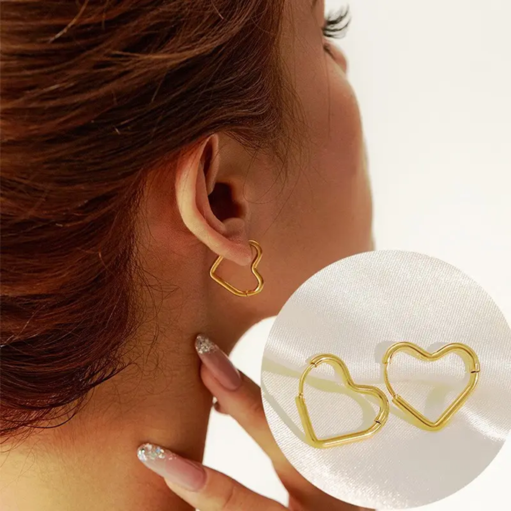 18K Gold Plated Abstract Heart Hoop Earrings : RJFSER39