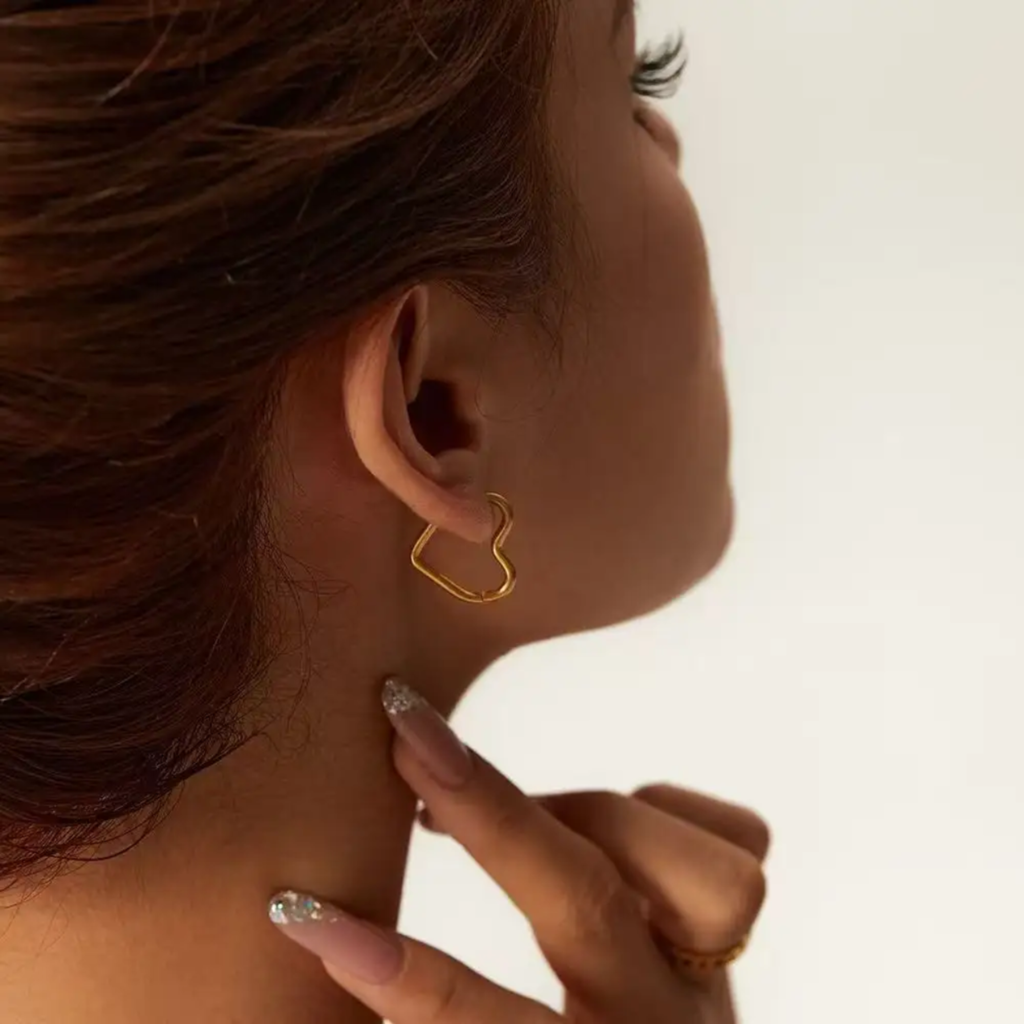 18K Gold Plated Abstract Heart Hoop Earrings : RJFSER39