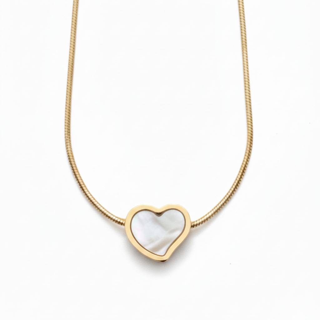 18K Gold Plated Mother Of Pearl Heart Pendant Necklace : RJFSPN41