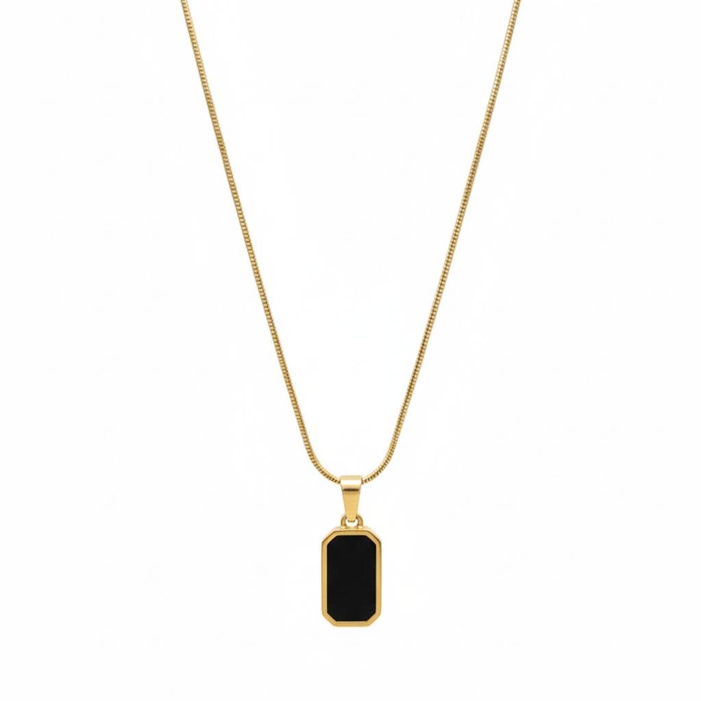 18K Gold Plated Black Enamel Rectangle Pendant Necklace : RJFSPN36