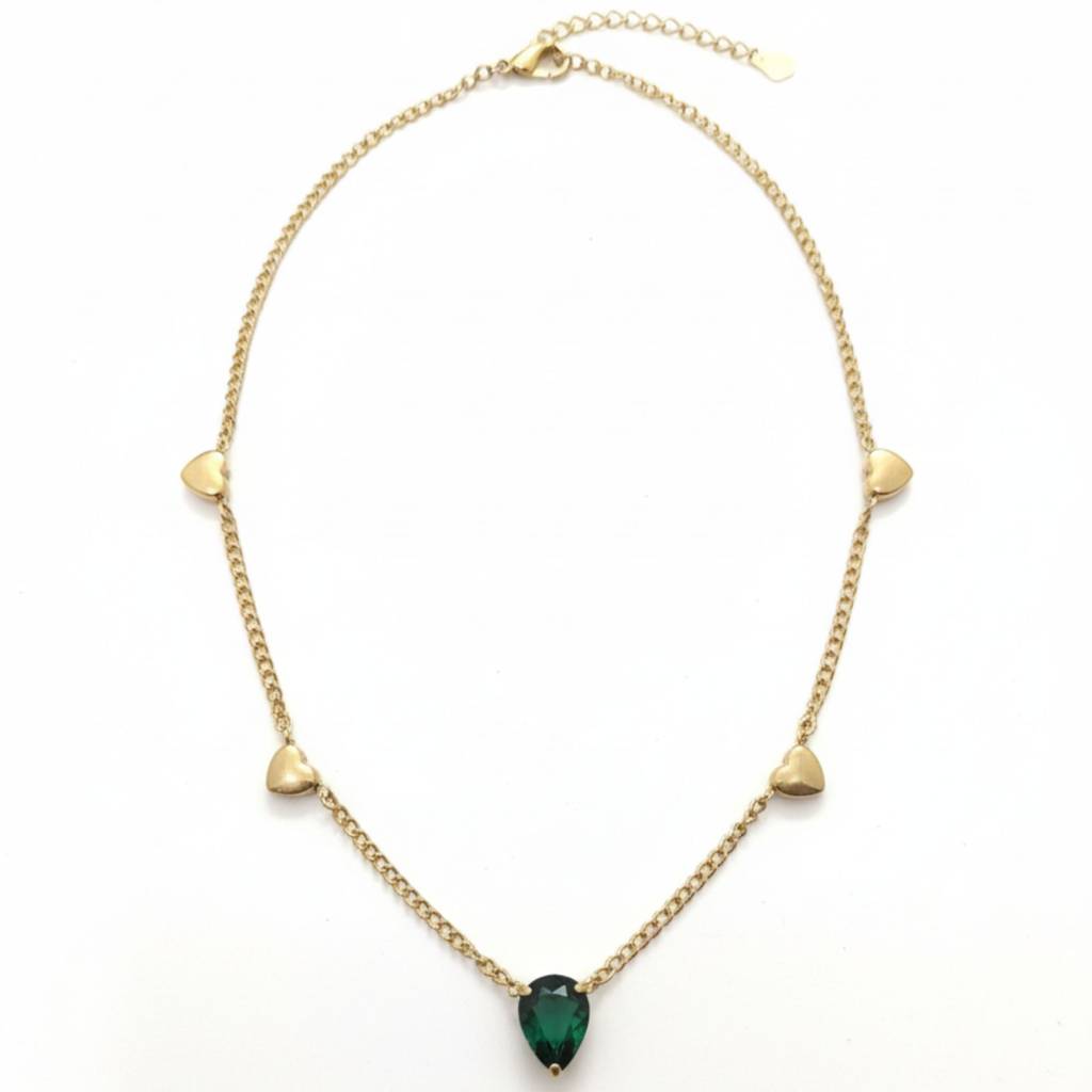 18K Gold Plated Green Heart Charm Necklace : RJFSPN29