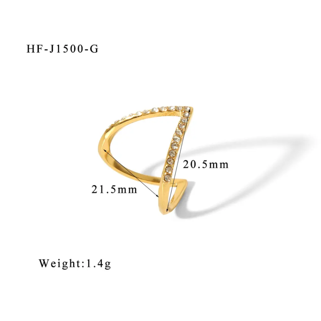 18K Gold Plated V-Shaped Zircon Ring : RJFSRG01