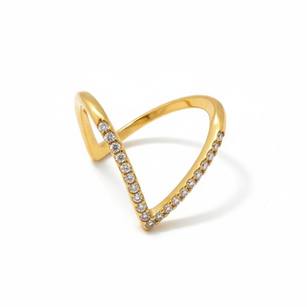 18K Gold Plated V-Shaped Zircon Ring : RJFSRG01