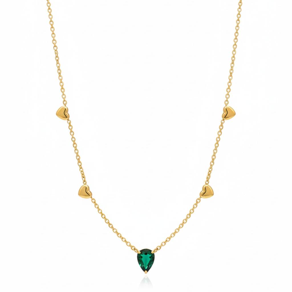 18K Gold Plated Green Heart Charm Necklace : RJFSPN29