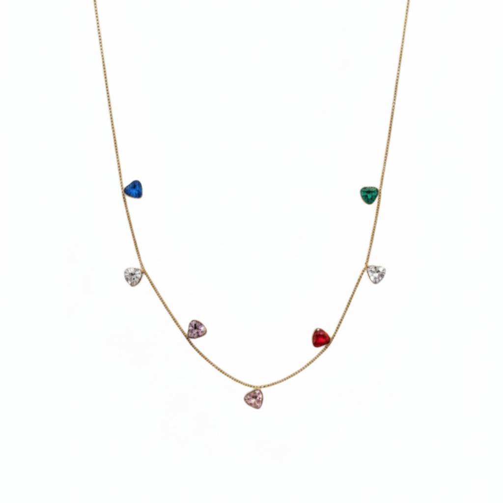 18K Gold Plated Multicolour Heart Station Necklace : RJFSPN15