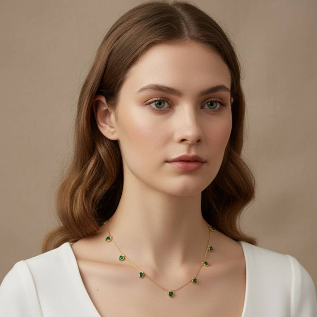 18K Gold Plated Green Heart Charm Necklace-Rjfspn20 : RJFSPN20