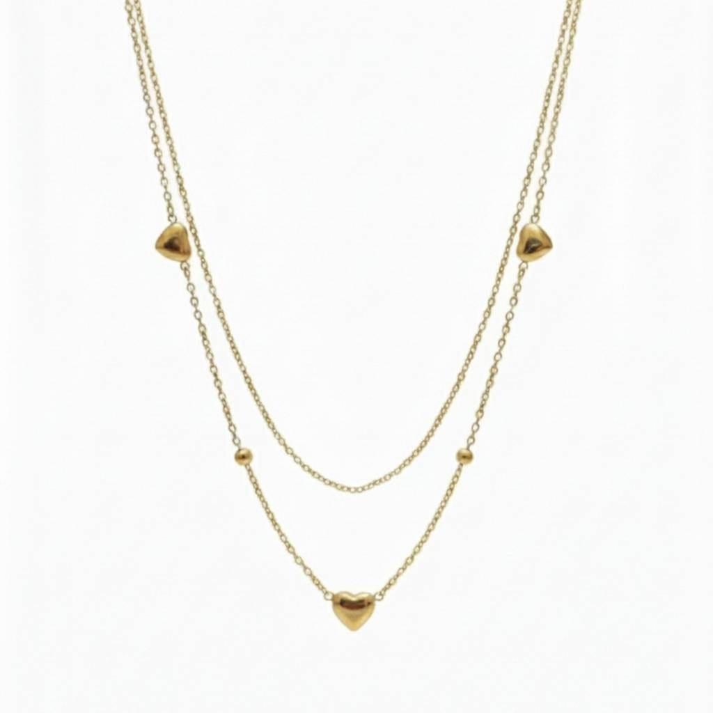 18K Gold Plated Heart Layered Necklace : RJFSPN17