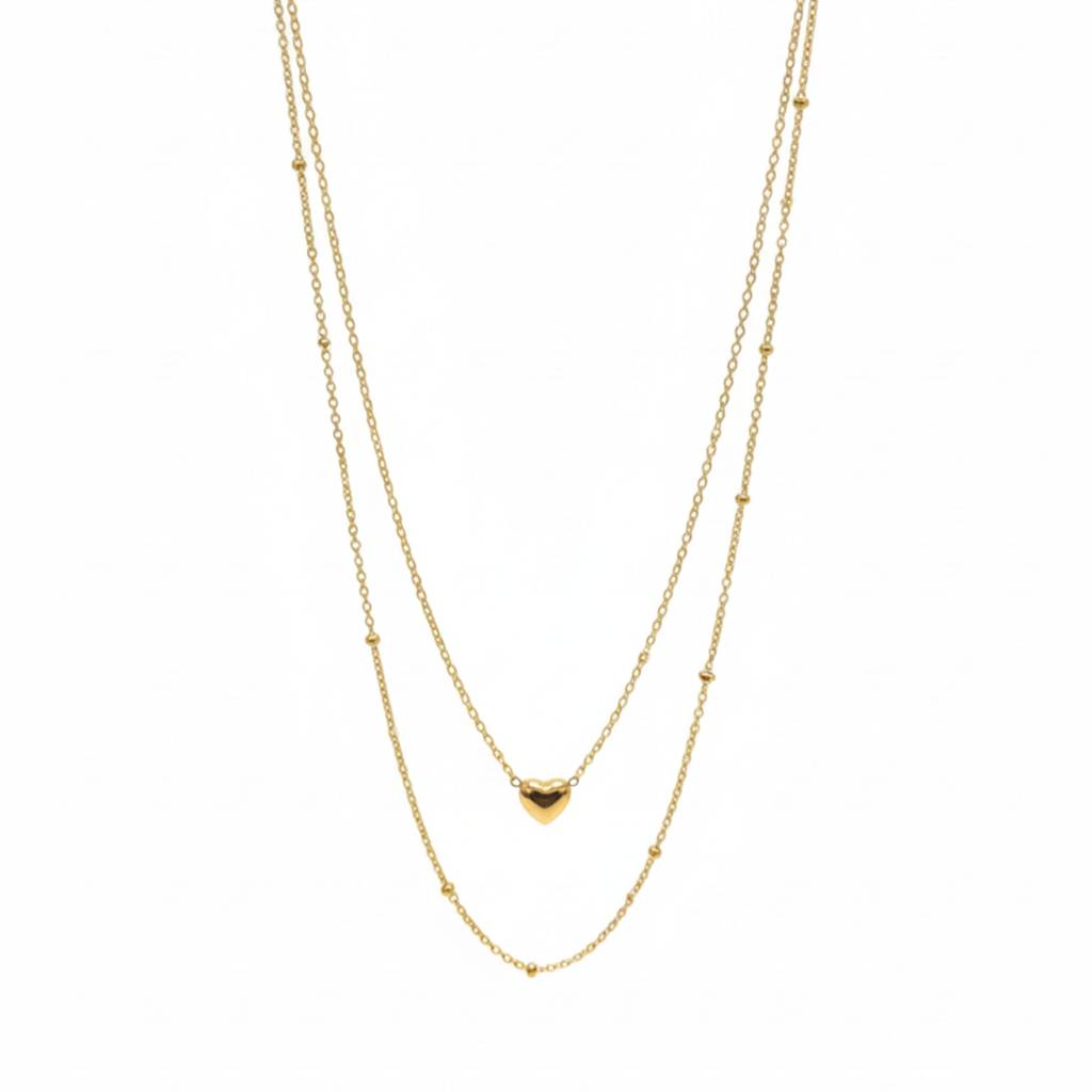 18K Gold Plated Layered Heart Pendant Necklace : RJFSPN16