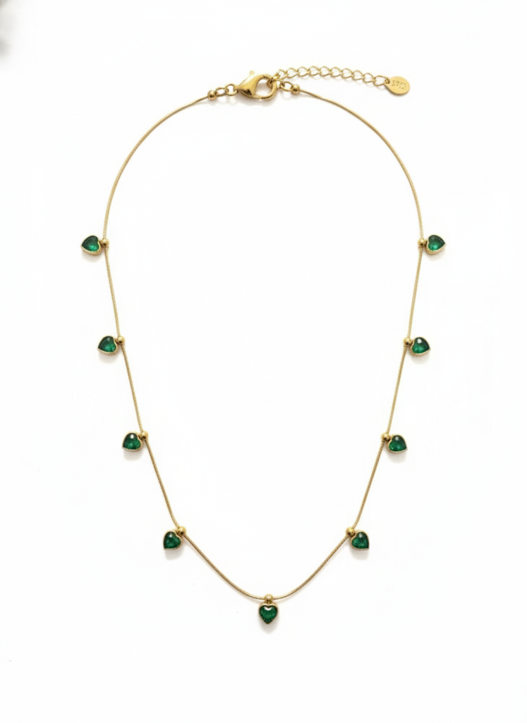 18K Gold Plated Green Heart Charm Necklace-Rjfspn20 : RJFSPN20
