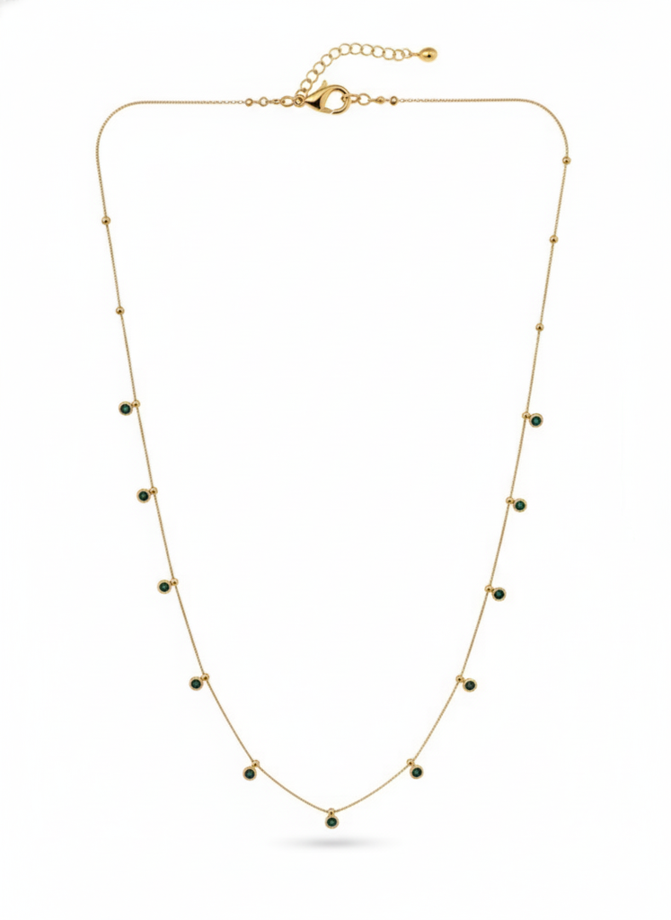 18K Gold Plated Green Charm Necklace : RJFSPN19